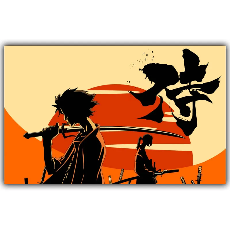 Самурайский шампло аниме Муген и Цзинь Искусство Шелковый плакат печать