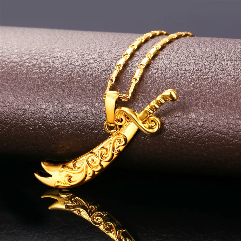 U7 Мужские Меч Подвески Ожерелье Позолоченные Цепи Колье Ювелирные Изделия с