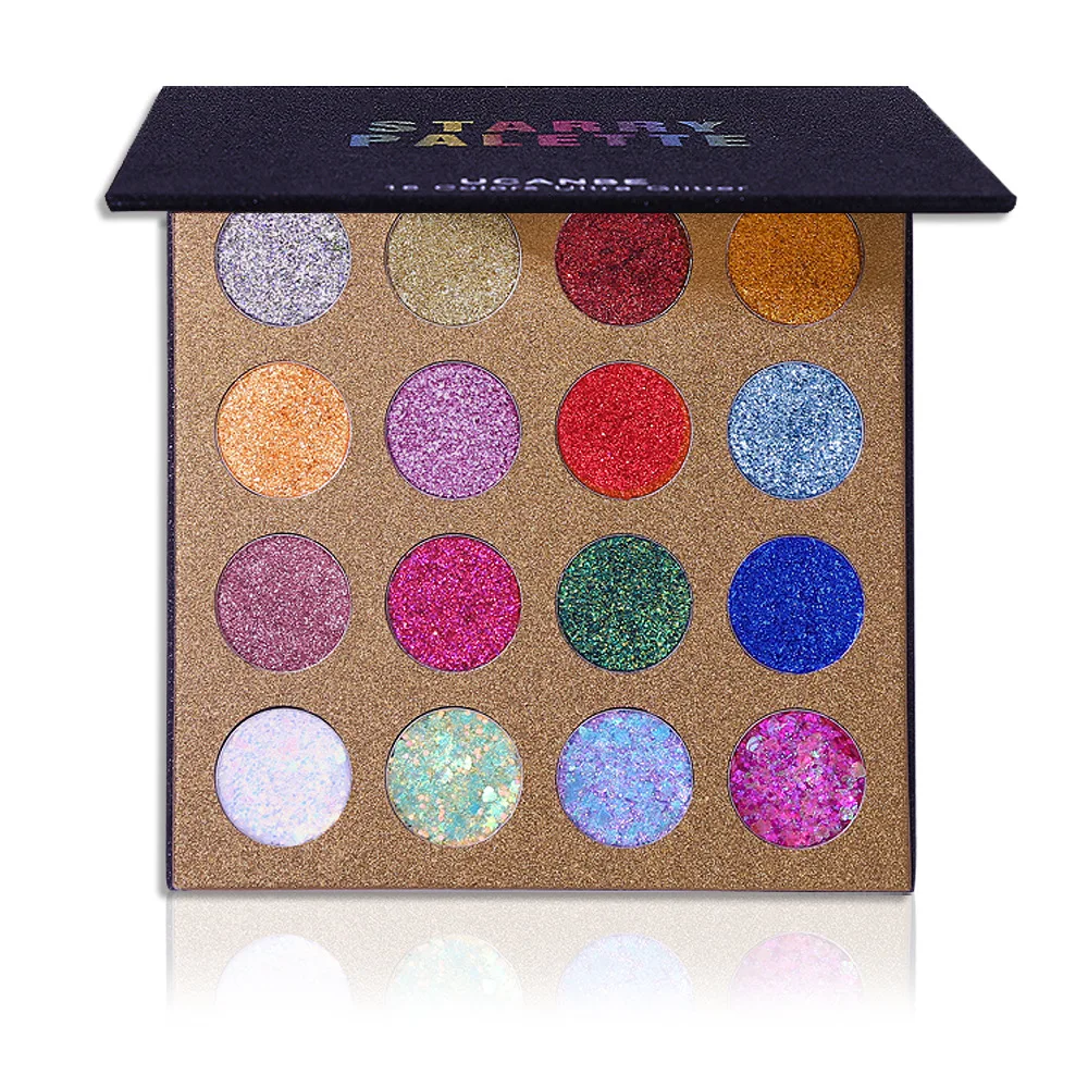 16 Color Glitter Eyeshadow Palette 4 Chunky Gel Glitter 12 Pressed Shimmer Eye Shadows Long Lasting Face Body Glitter Powder