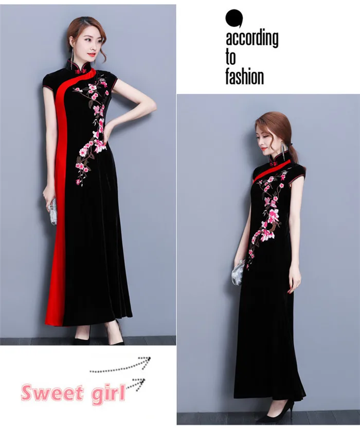 Весна Cheongsam Moderm китайское традиционное платье женское золотое бархатное Qipao платье Элегантное восточвечерние платье Vestido W762