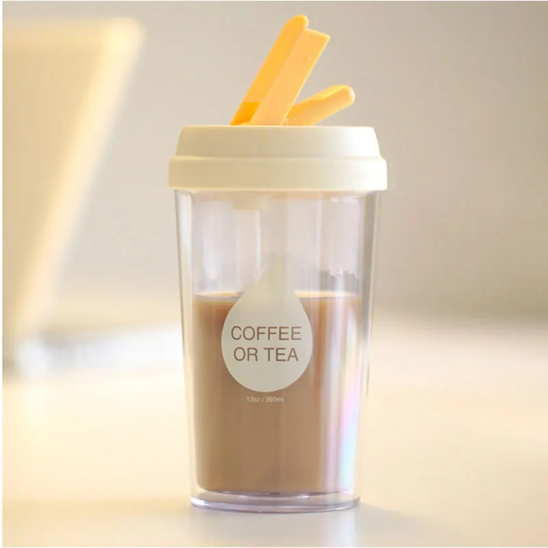 Двухслойная пластиковая соковыжималка для воды бутылка кофе кружки с соломинкой
