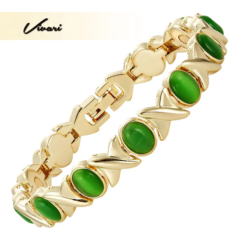 

Vivari Luxury Green Stones Magnetic Bracelet For Women Health Chain Link Golden Color Bracelets Bangles Jewelry Women's Trinket