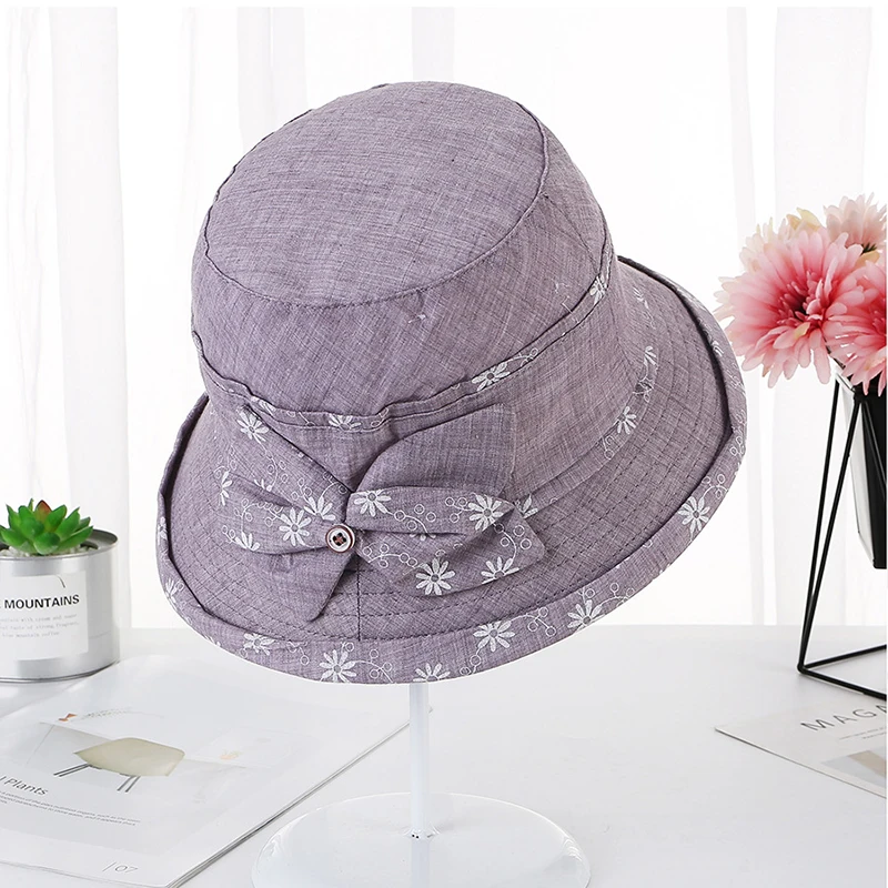 Dots Flanging Women Sun Hat Cotton Middle-Aged Mother Cap Lady Breathable Skull Beanie with Sweat Belt and Size Adjustabled | Аксессуары