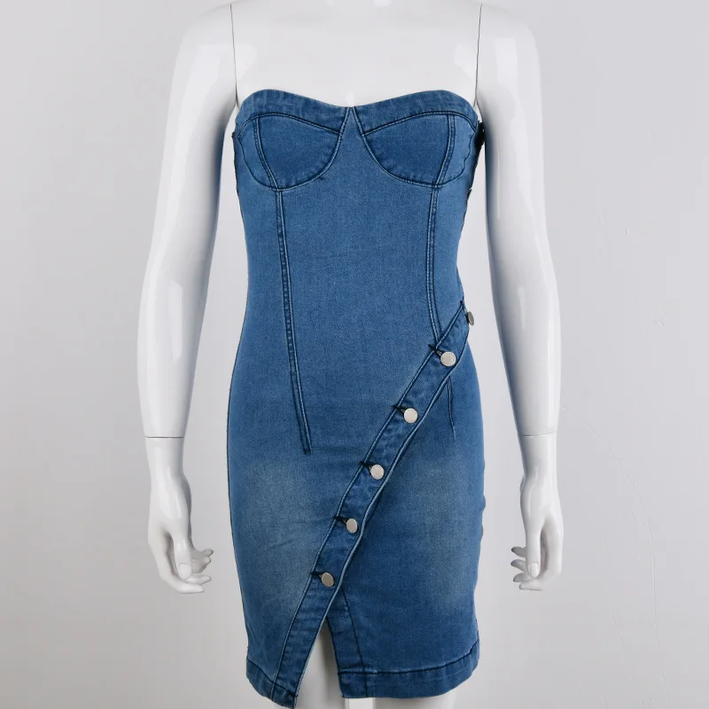 Фото 2018 Women Sexy Strapless Denim Dresses Mujer Sleeveless Bustier Pleated Bodycon Ladies Party Club Rivet Split Mini Dress Женская 2018 Women Sexy Strapless Denim Dresses Mujer Sleeveless Bustier Pleated Bodycon Ladies Party Club Rivet Split Mini Dress Женская