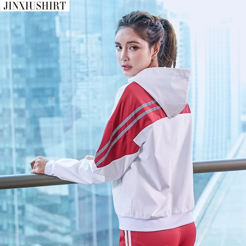 Женская спортивная куртка с капюшоном JINXIUSHIRT на молнии длинным рукавом для