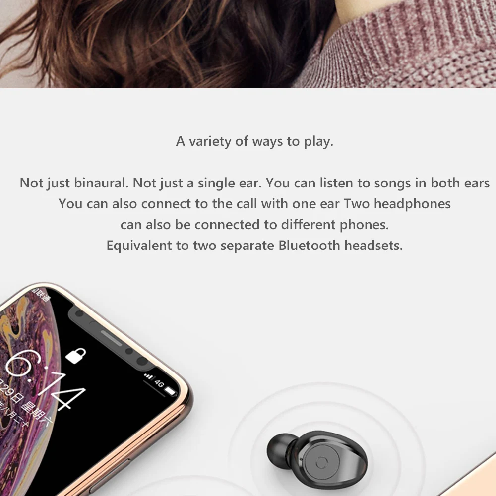 TWS Bluetooth наушники V5.0 беспроводные наушники HIFI наушники стерео бас гарнитура с микрофоном 1500 мАч перезаряжаемый мобильный телефон