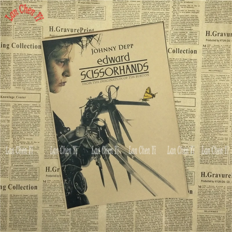 Edward Scissorhands Vintage Drawing Poster Room Decoration Stickers Wall Home Decor Kraft Paper Sticker Posters | Дом и сад