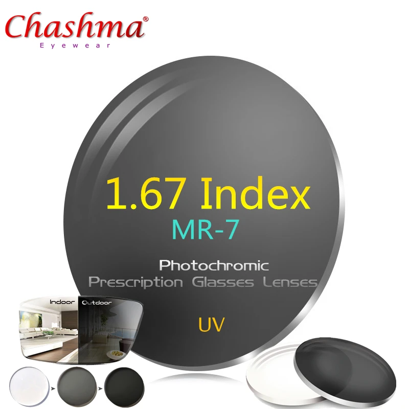 CHASHMA 1.67 Index MR-7 Glasses Photochromic Lenses Prescription Eyeglass Lenses UV Glasses Photochromic Sunglasses Lenses