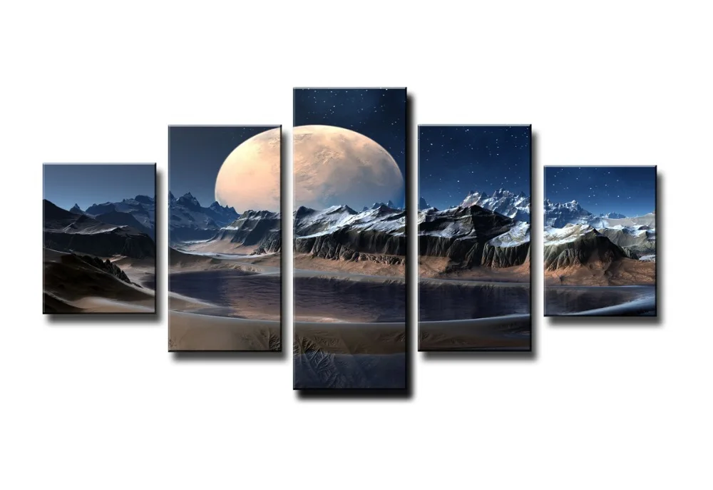 

Mountain Moon Painting Canvas Wall Art Picture Print for Home Decoration Living Room Photo 5 Panels Decoration Landscape Art