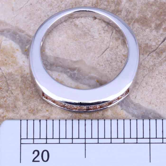 Ценное коричневое морганитовое посеребренное модное тонкое кольцо Размер 6/7/8/9