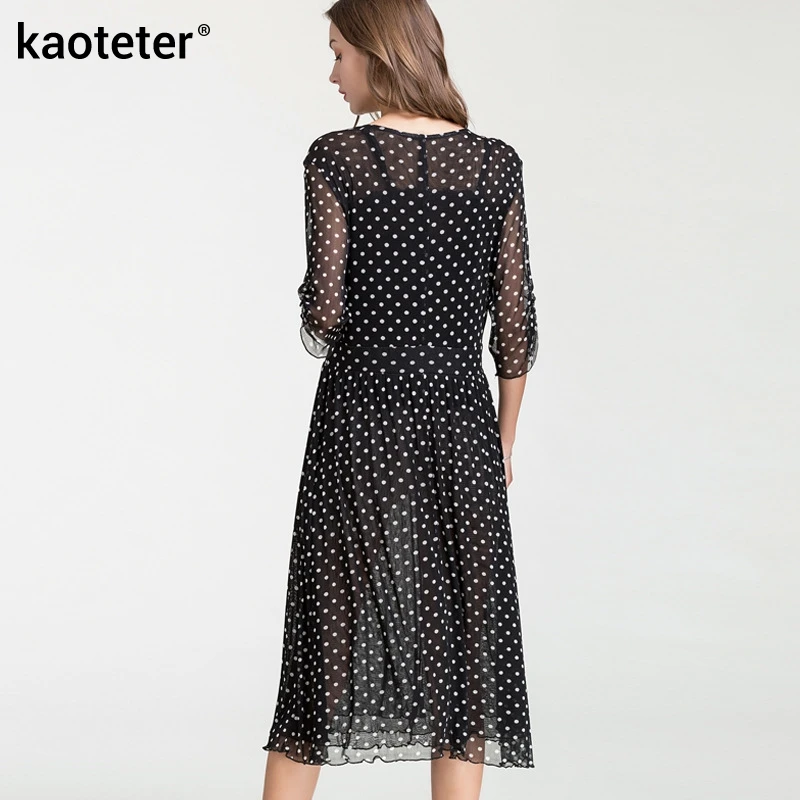 Женское платье с принтом двухслойное из 100% шелка треугольным вырезом и рукавами |