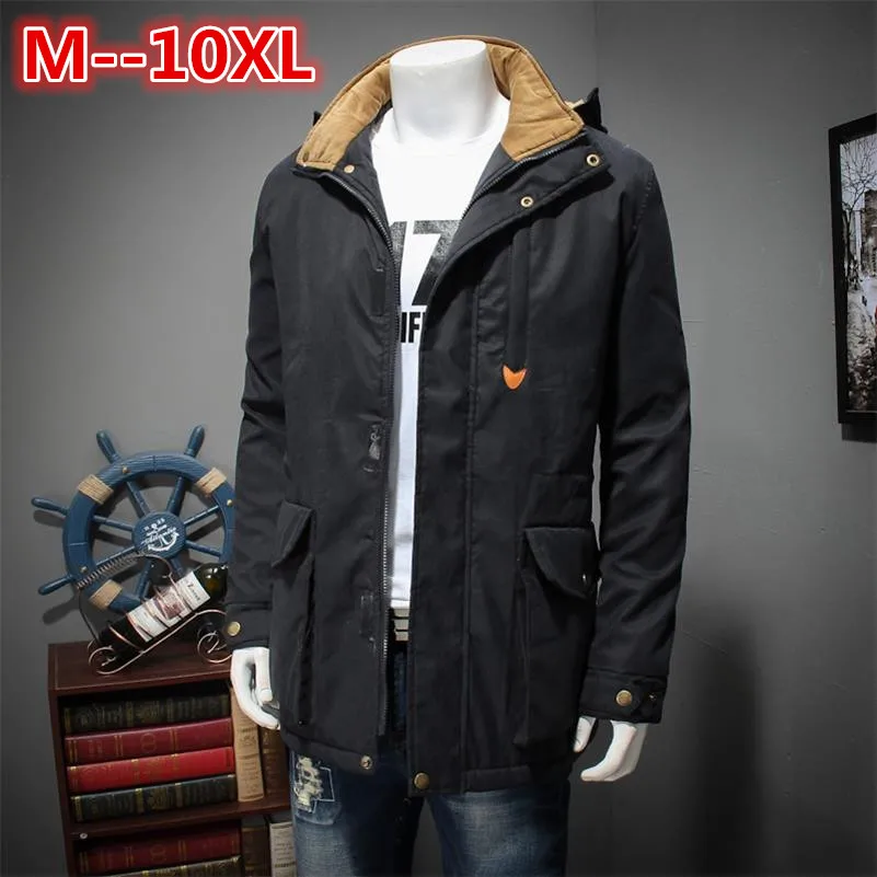 10XL 9XL 8XL 6xl 5xl 4x-35ɼ Fit 95% хлопок новинка 2017 года парки Для мужчин длинный толстый