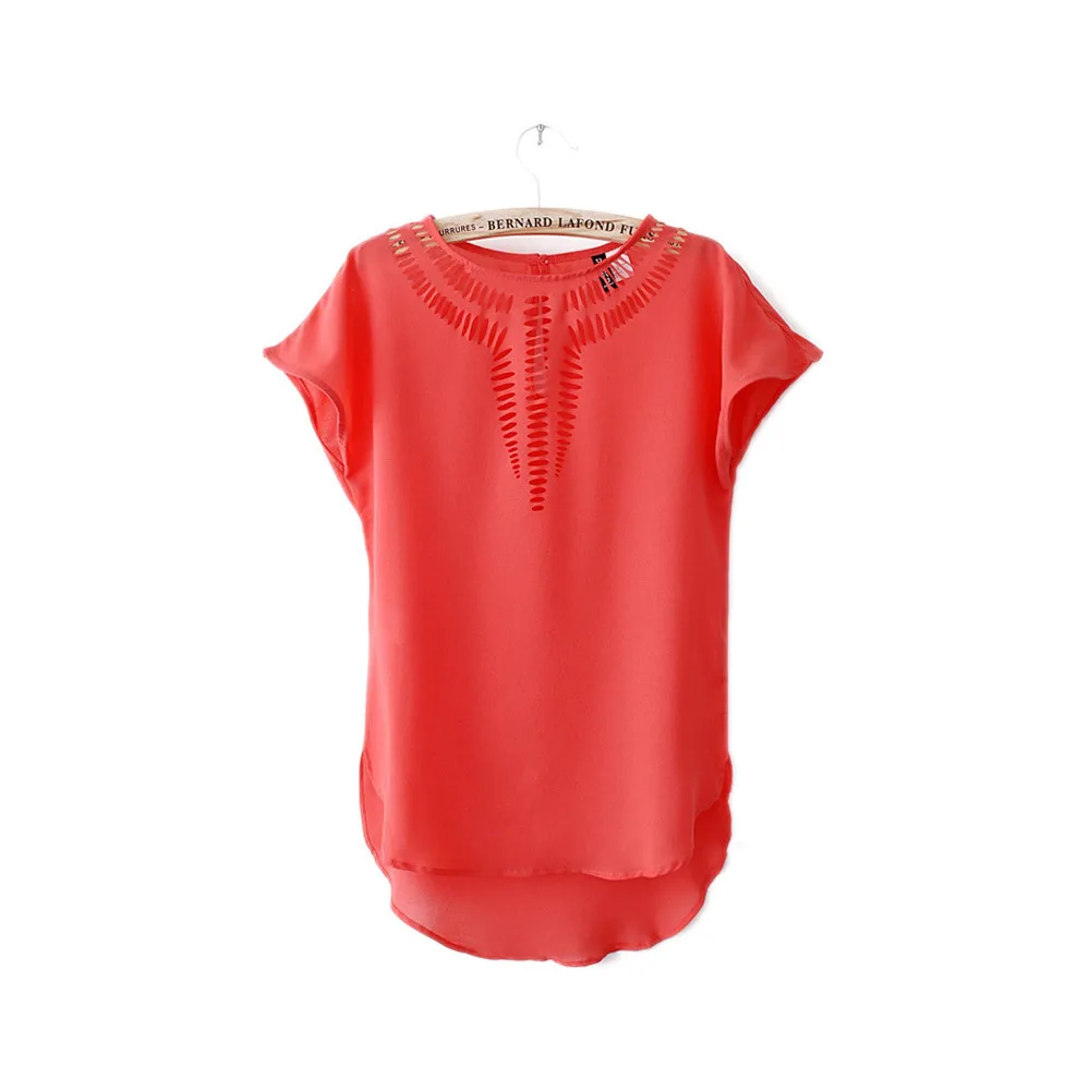 New 2015 Spring Summer Women's Chiffon Hollow Out T-shirt Curved Short Sleeve T Shirt Tops for Women Vintage Clothing 1pcs/lot | Мужская