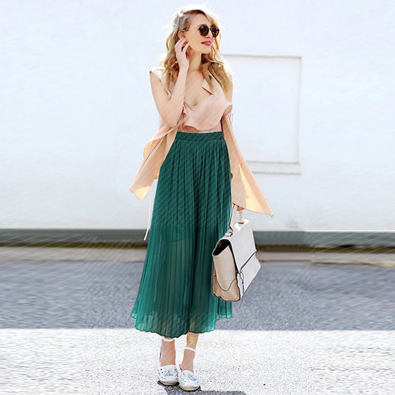 Plus Size Chiffon Pants Women Pleated Pant Thin Wide Leg Ankle Length Wide-Legged Trousers High Waist Casual Skirts | Женская одежда