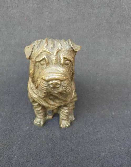 Китайская старинная прекрасная азиатская ручная резная латунная статуя собаки |