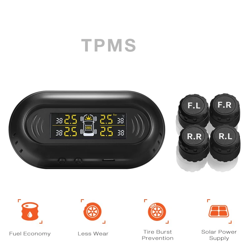 Автомобильный TPMS монитор давления в шинах Система солнечной энергии Зарядка ЖК