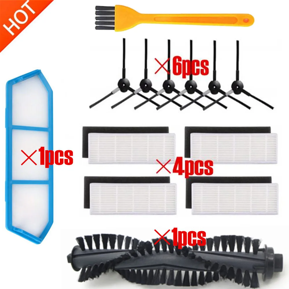 12pc New 1*Main Brush+Filter Net +4*HEPA Filter+4*Sponge+6*Side Brushes for ILIFE a4s Robot Vacuum Cleaner Parts chuwi ilife | Бытовая