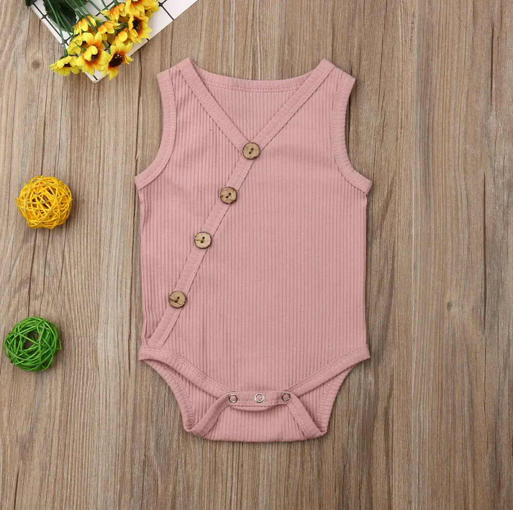 

0-24M Newborn Infant Baby Kids Boy Girl Summer Fashion Causal Clothes Solid Button Cotton Romper Toddler Jumpsuit Sunsuit