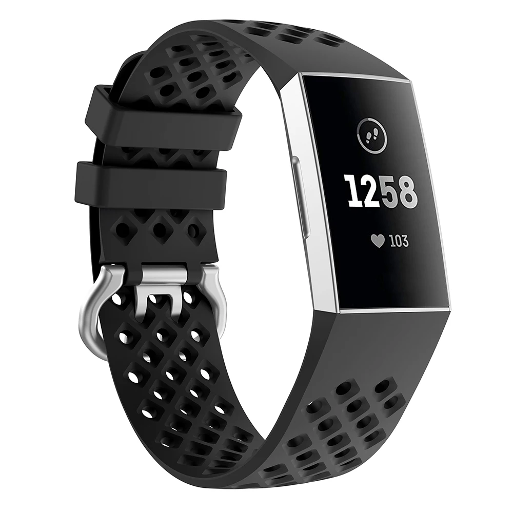Модные спортивные дышащие силиконовый ремешок для Fitbit Charge 3 Смарт-часы спортивные часы ремешок большой трубы