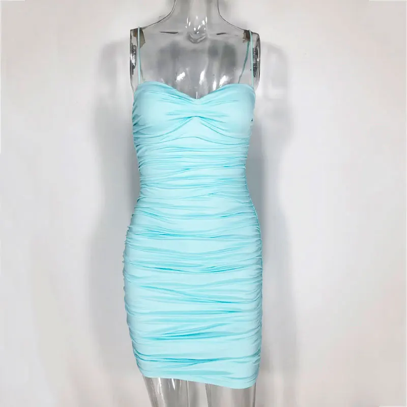 Light Blue Colysmo 2 слоя шикарное Ruched летнее платье женская сексуальная шея возлюбленной вечерние Клубные платья плиссированные облегающие мини-платья Vestidos - Цвет: Light Blue
