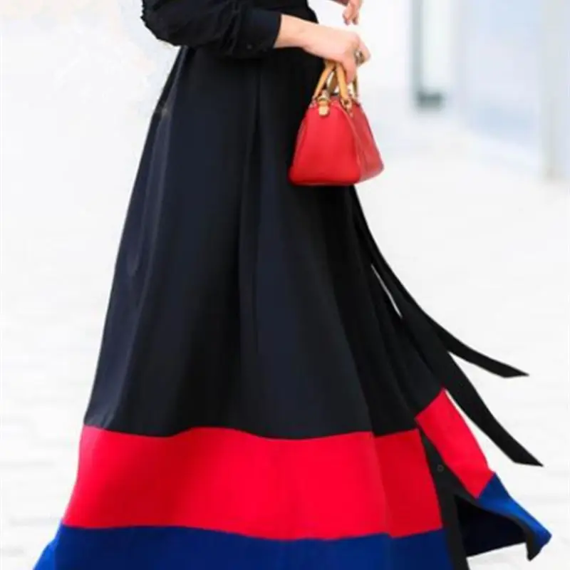 Женское элегантное платье с рюшами Abaya черное красное оборками длинные исламские