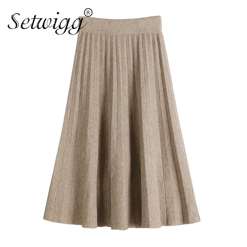 Зимние теплые кашемировые мягкие трикотажные плиссированные длинные юбки