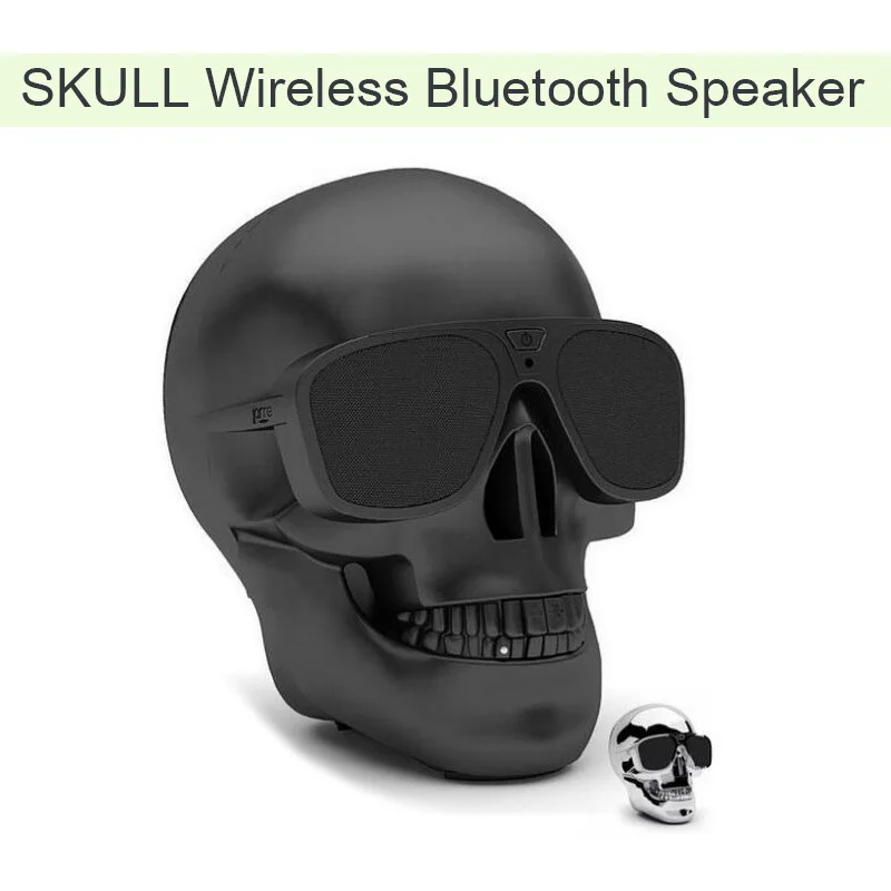 Портативная беспроводная bluetooth колонка с черепом супербасы очки сабвуфер