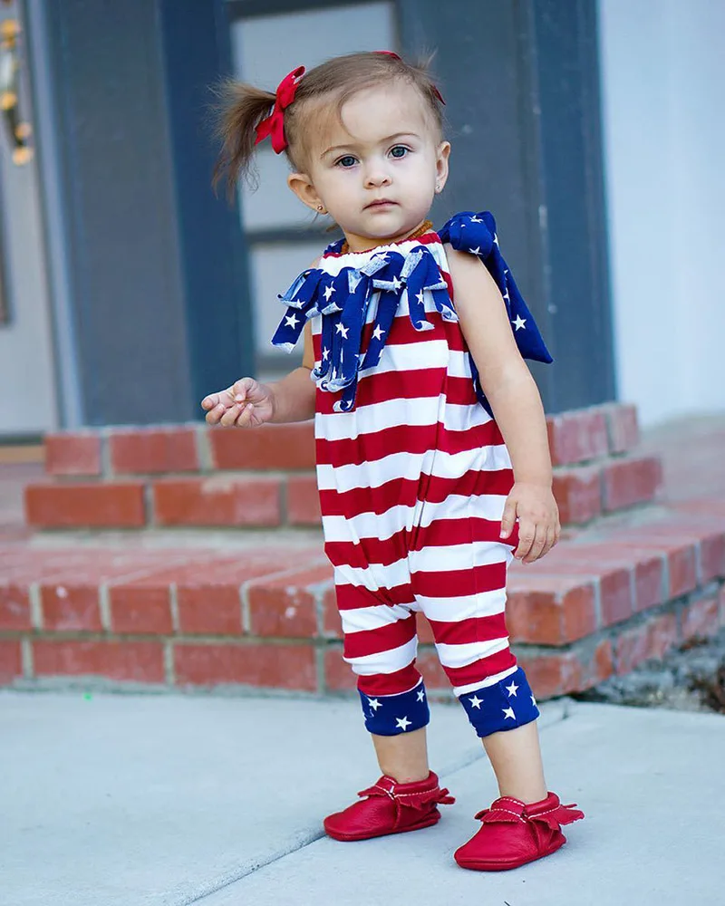 4 июля Хлопковая одежда Комбинезон в полоску без рукавов со звездами Комплекты