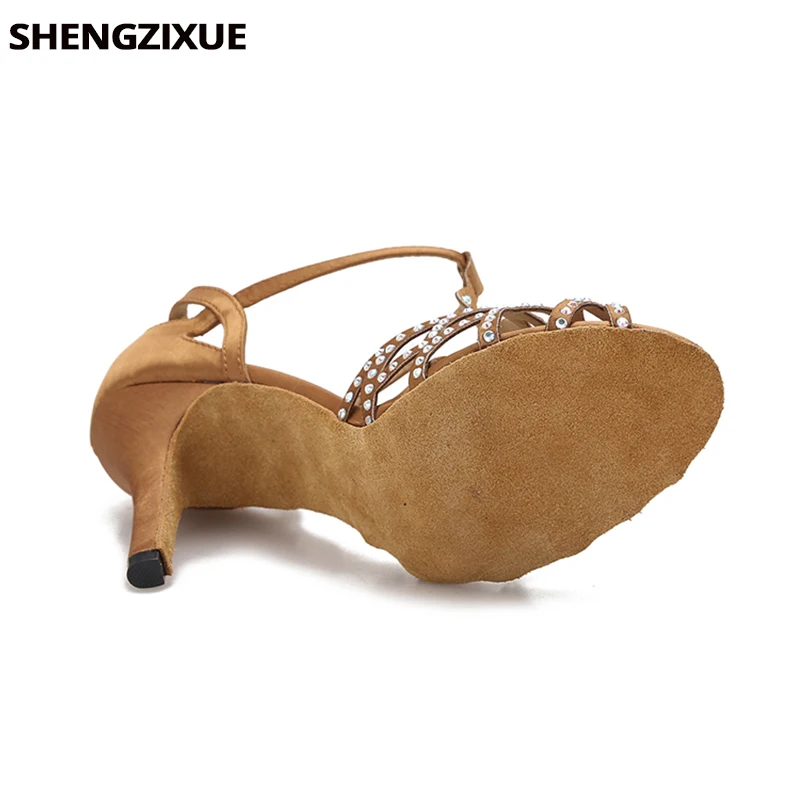 Shengzixu/женская танцевальная обувь; обувь для латинских/бальных танцев; Сатиновые стразы; Танцевальная обувь; высота каблука