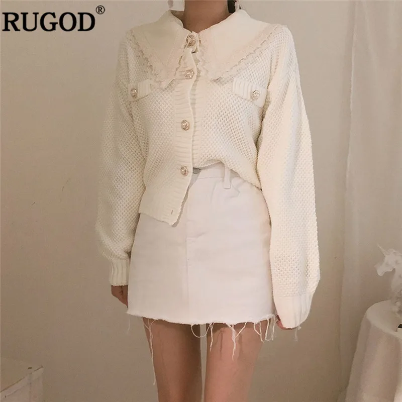 RUGOD Vintage Fashion Women Tops Solid O-Neck Casual Cardigans 2020 Knitted Warm Winter Clothes pull femme hiver |