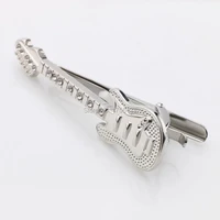 hot sale musical guitar tie bar for mens high quality silver plated suit clasp clamp clip business wedding tie clips cufflinks