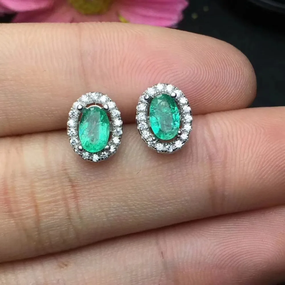 Серьги из натурального изумруда,, настоящий изумруд, серебро 925 пробы, драгоценный камень 4*6 мм, 2 шт