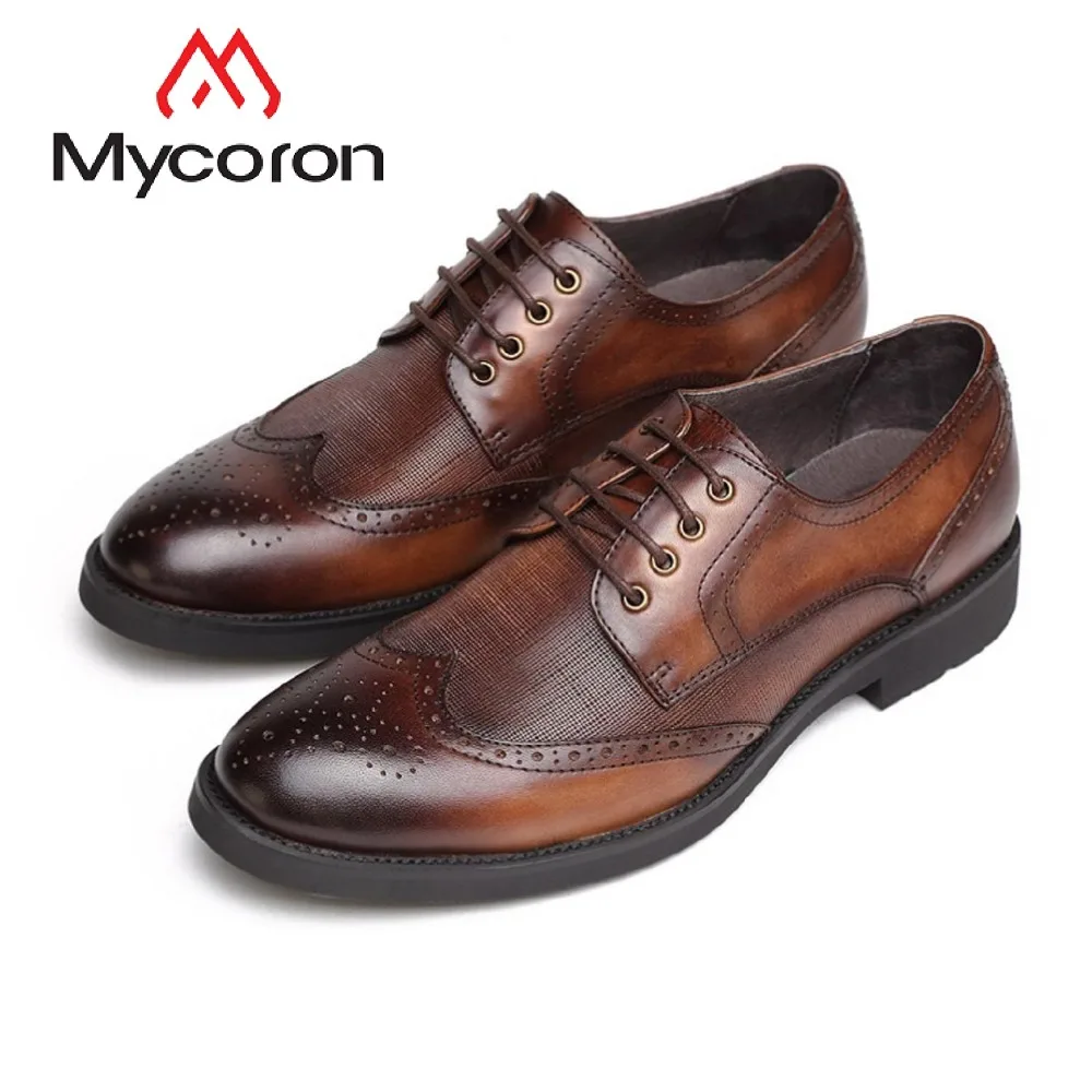MYCORON/Мужские модельные туфли из натуральной кожи с резным узором мужские ботинки