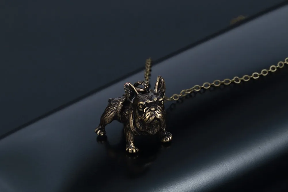 Kinitial ретро животное французская подвеска в форме бульдога Ожерелье Кольцо
