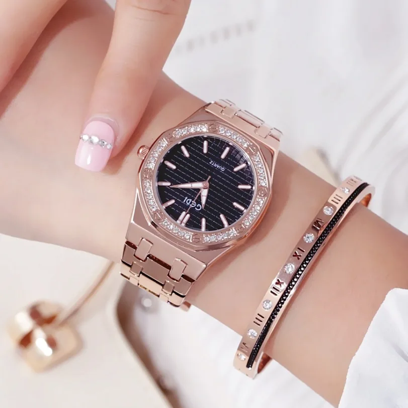 GEDI абсолютно новые женские роскошные часы розового золота Модные Бриллианты из