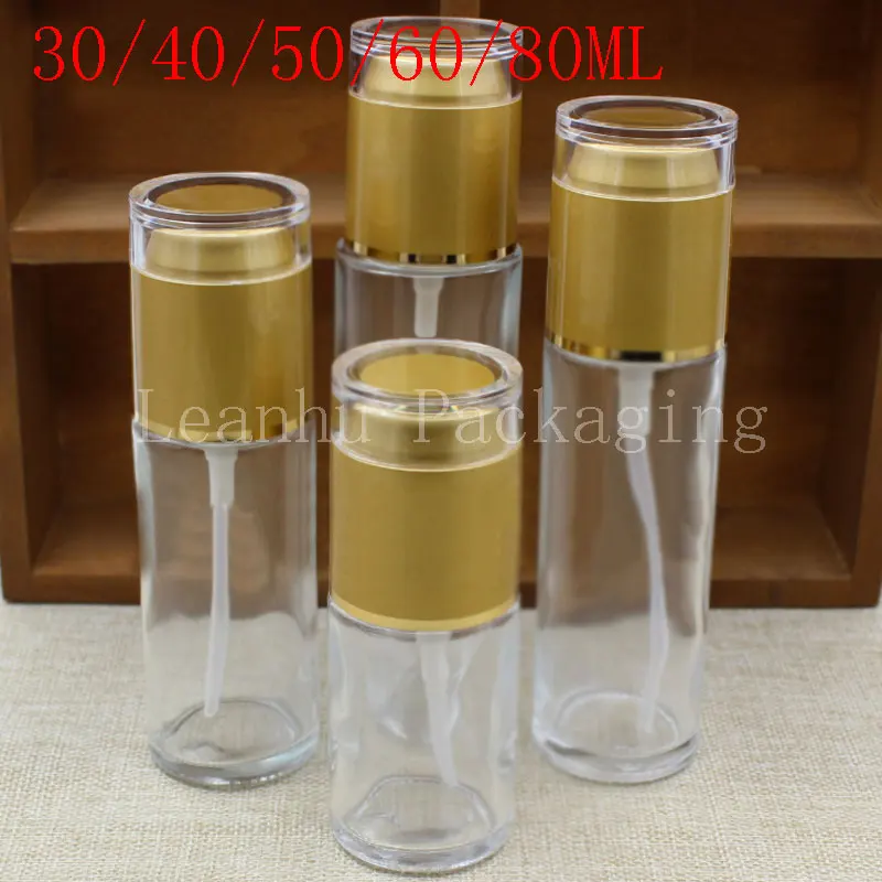 30/40/50/60/80ML Transparent Glass Spray Bottle With Gold Cap, Empty Cosmetic Container, Toner/Perfume Sub-bottling (12 PC/Lot)