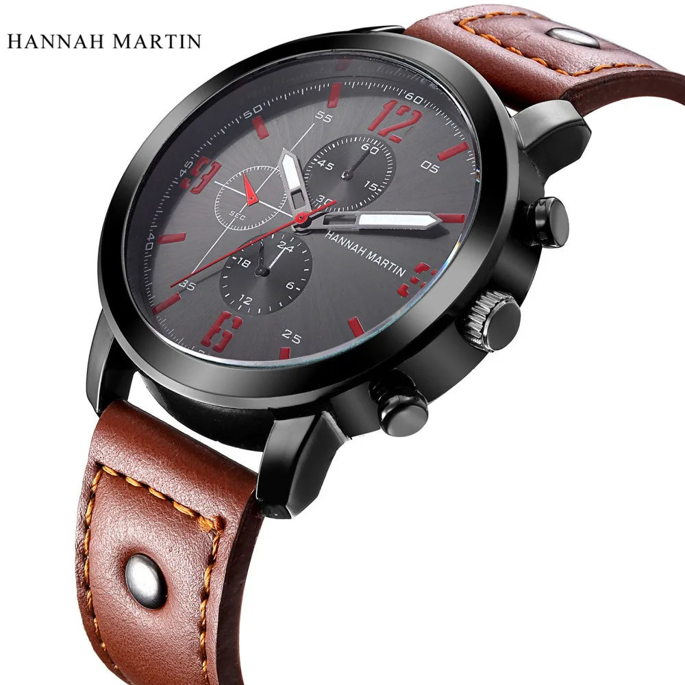 Часы Hannah Martin мужские модные водонепроницаемые с кожаным ремешком|saati| |