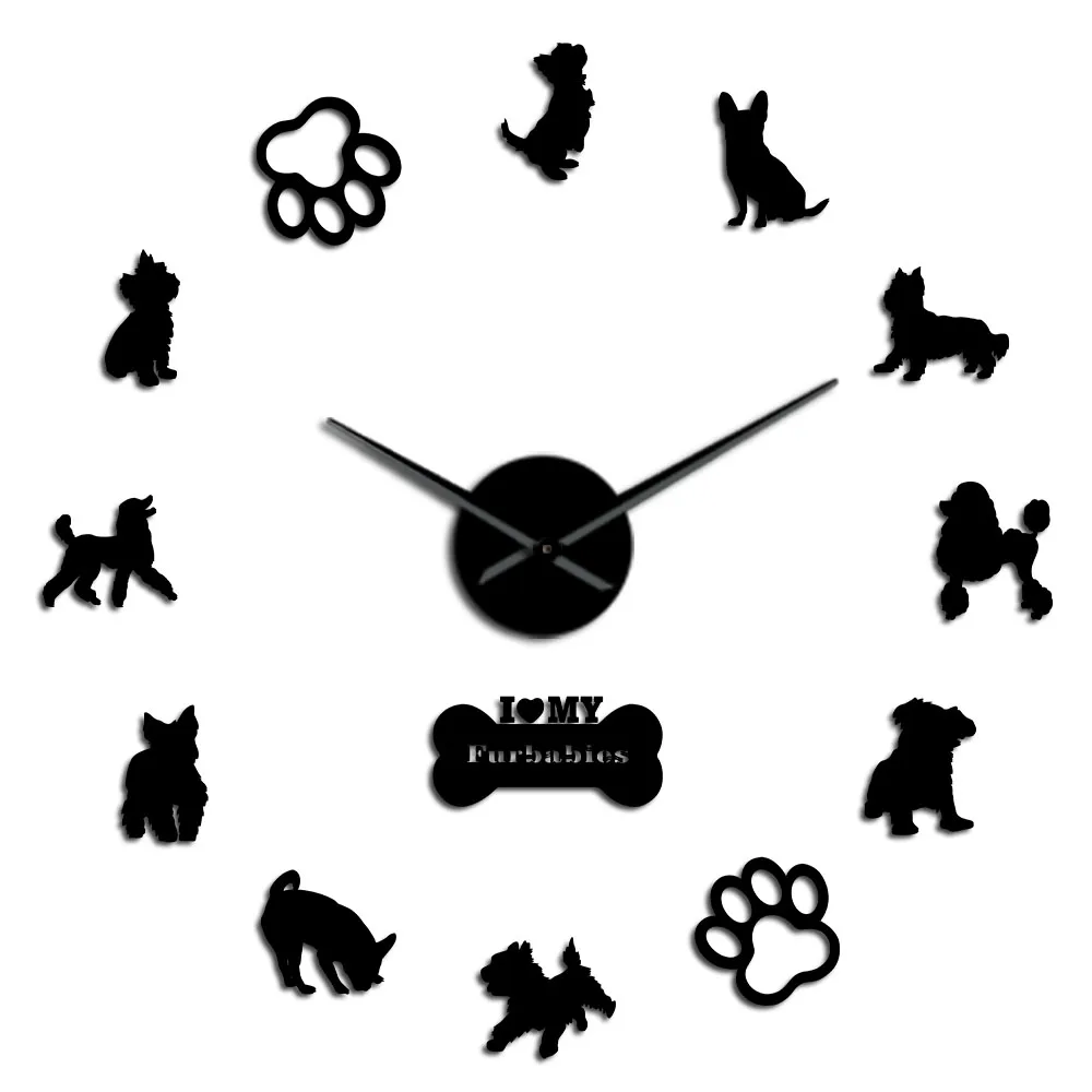 DIY-247 English Toy Terrier Poodles Yorkshire Terriers Mixed Dog Breeds Wall Art Home Decor DIY Giant Wall Clock Dog Pets Hanging Watch - Цвет: DIY-247
