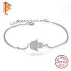 Браслет дружбы Рука Фатимы из настоящего серебра 925 пробы, ладонь (хамса), браслет-цепочка с кристаллами для женщин, ювелирные изделия в подарок