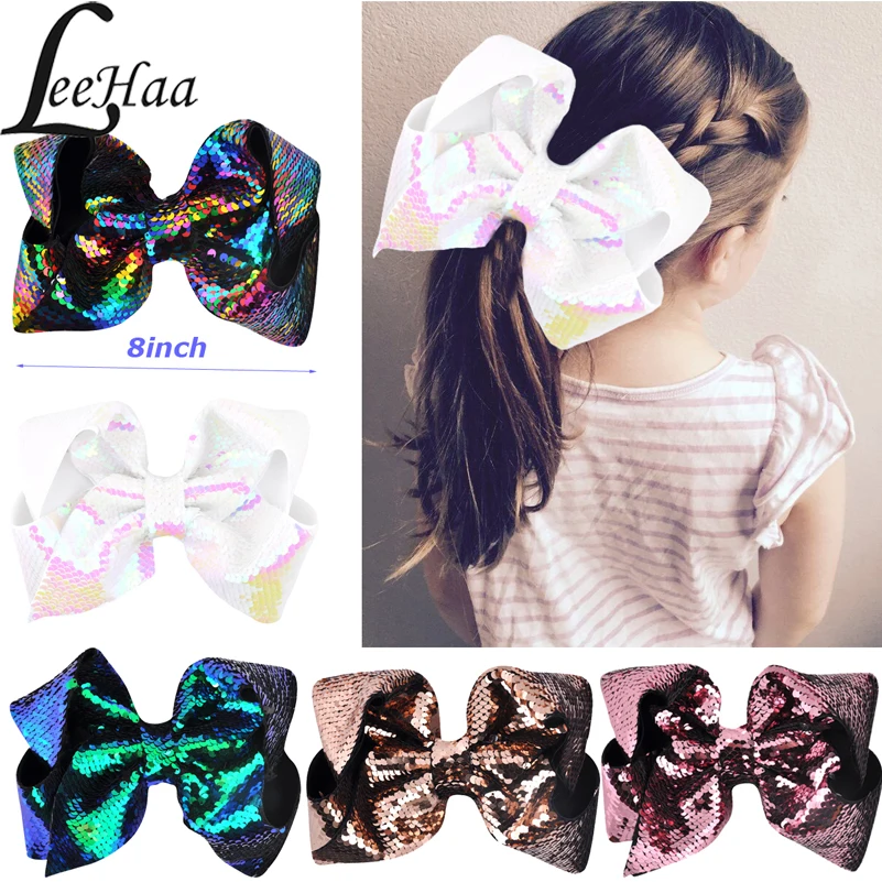 Заколки для волос с радужными блестками и бантом 8 дюймов| |