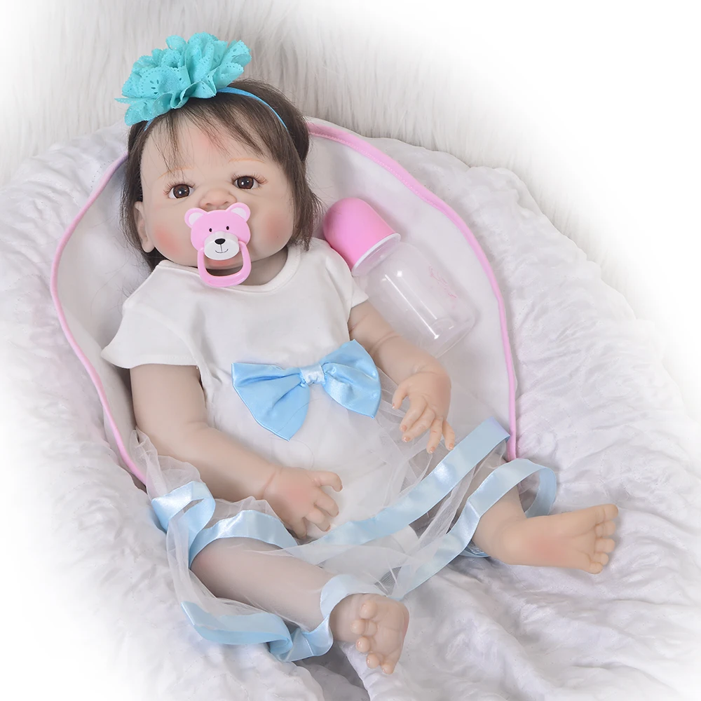 23 Inch Lifelike Reborn Girl Baby Doll Full Vinyl Body Handmade Silicone 57 cm Realistic Dolls Kids Xmas Gifts Fiber Hair | Игрушки и