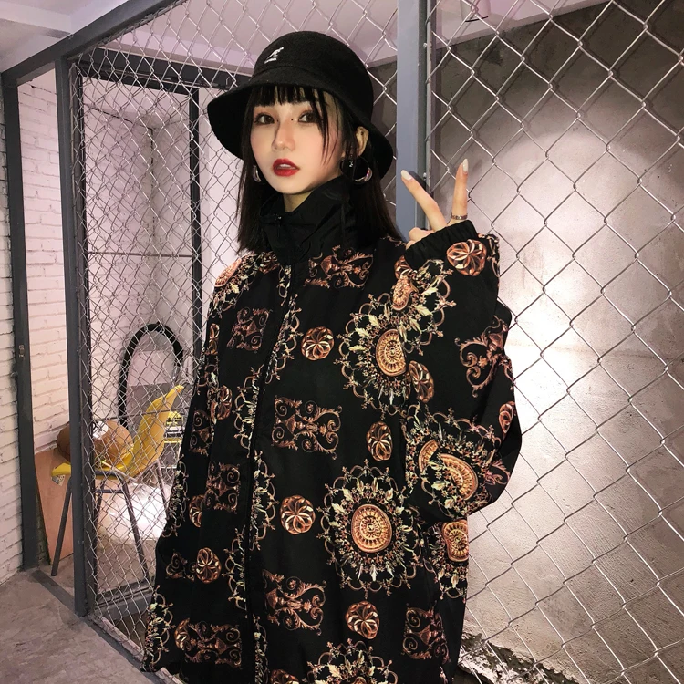 LMCAVASUN 2019 Осенняя ретро куртка Женская свободная с длинным рукавом Harajuku пальто