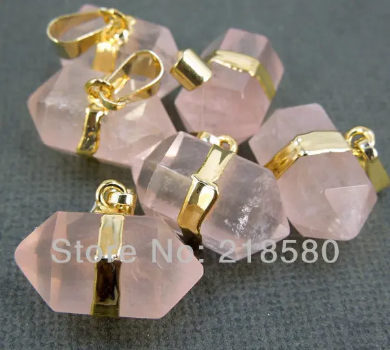 

H-RQP036 10pcs Rose Quartzs Petite Nugget Pendant with Gold Layered Edging