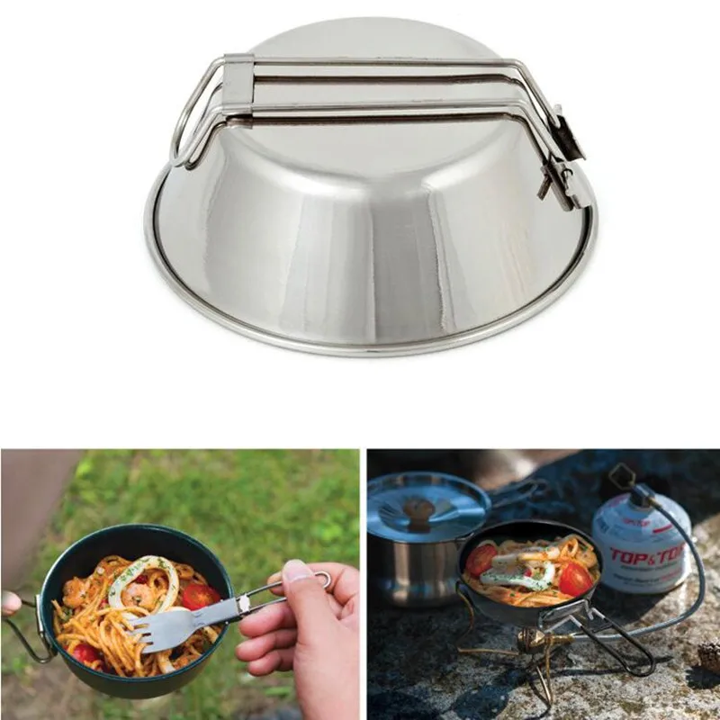 300 мл открытый Нержавеющая сталь рисовая миска с складной ручкой Портативный