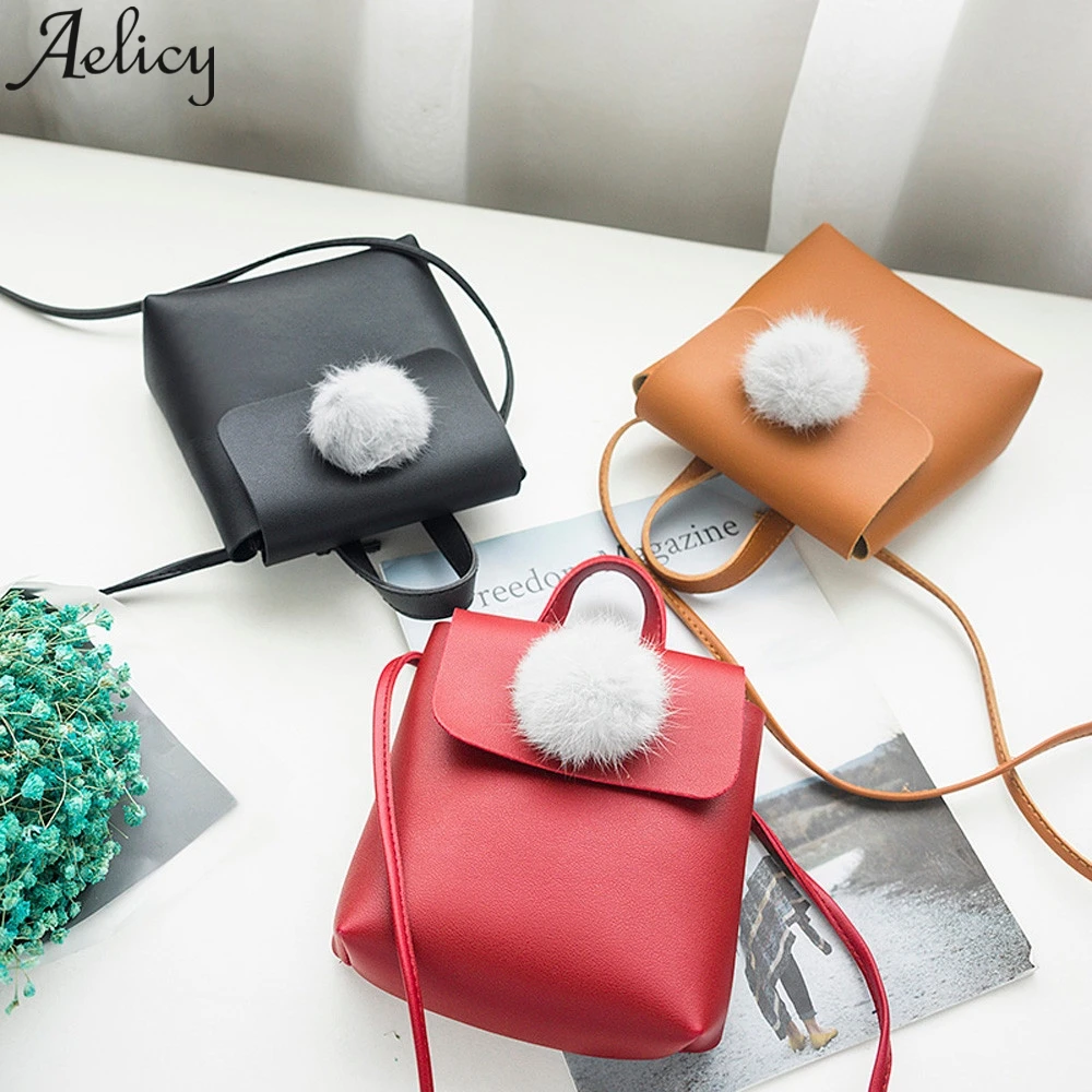 Женская сумка через плечо Aelicy однотонная сумочка мессенджер с помпоном для