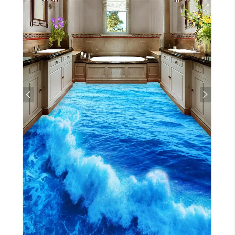 Beibehang напольная живопись HD синее море волны водостойкая ванная комната кухня ПВХ