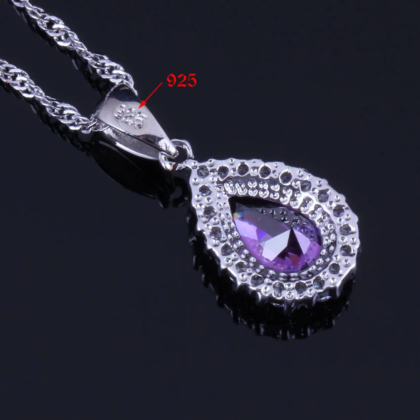 Divine Purple Cubic Zirconia White CZ Silver Plated Jewelry Sets Earrings Pendant Chain Ring V0327 | Украшения и аксессуары