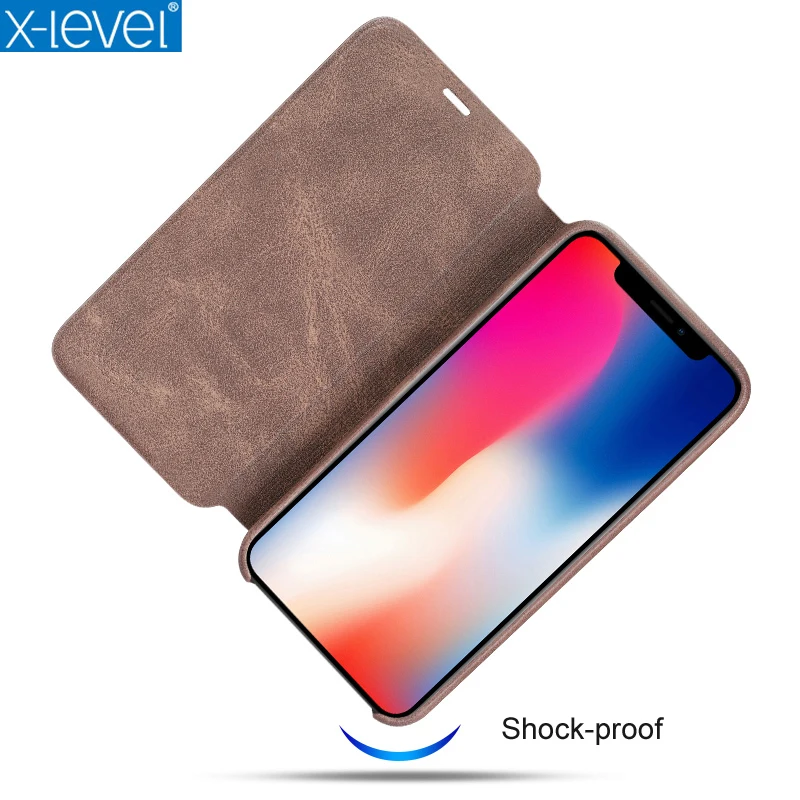 X-Level Case For iPhone X XS XsMax PU Leather Flip Folding Stand Business Retro Protection Phone Cover Max XR | Мобильные телефоны
