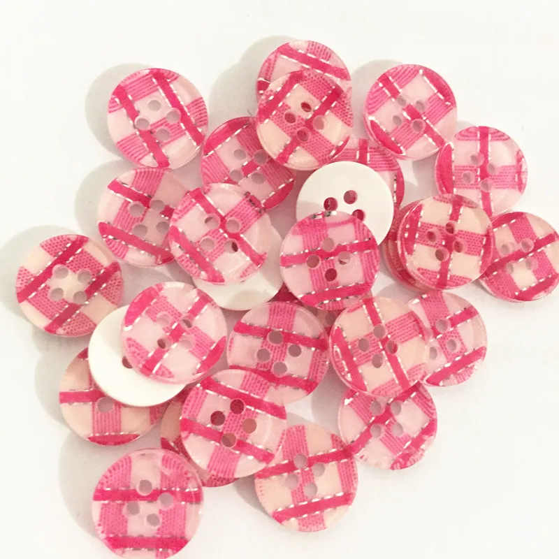 100pcs 12mm Red/Pink/Lilac/Green Gingham Checks Acrylic Buttons Sewing Accessory Round 4 Holes Button Embellishment Crafts - купить по