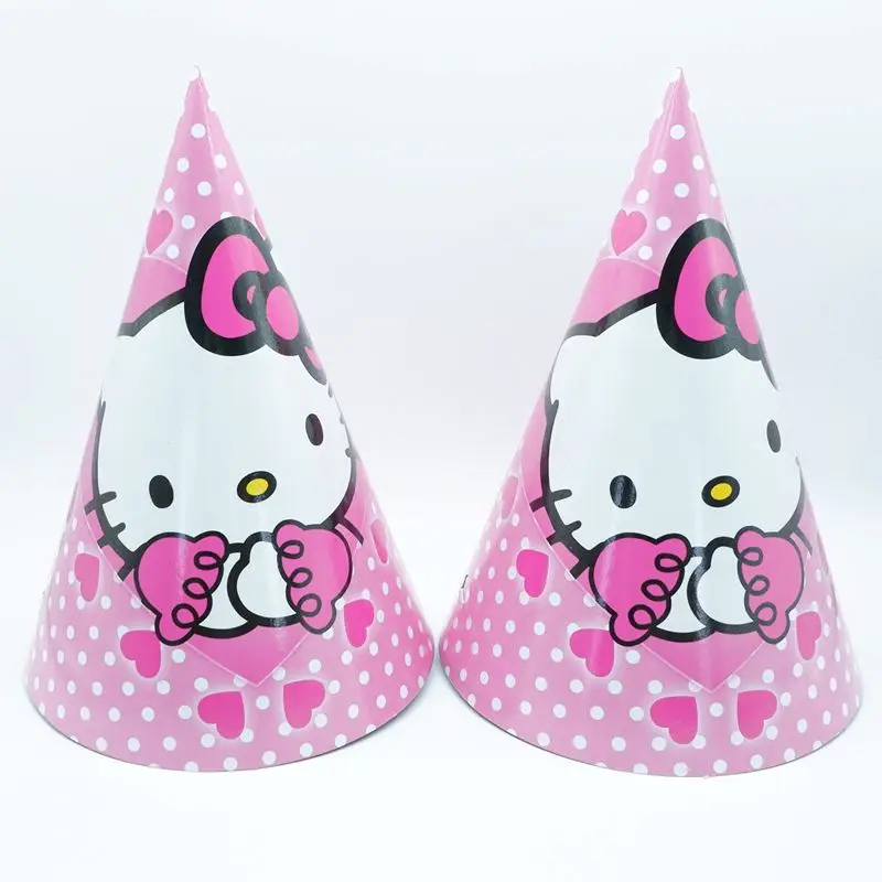 Hello kitty 6 шт./партия, украшение для дня рождения, милый детский единорог, мультяшный узор, бумажная шляпа для вечеринки на день рождения, Детские праздничные принадлежности - Цвет: Hello kitty